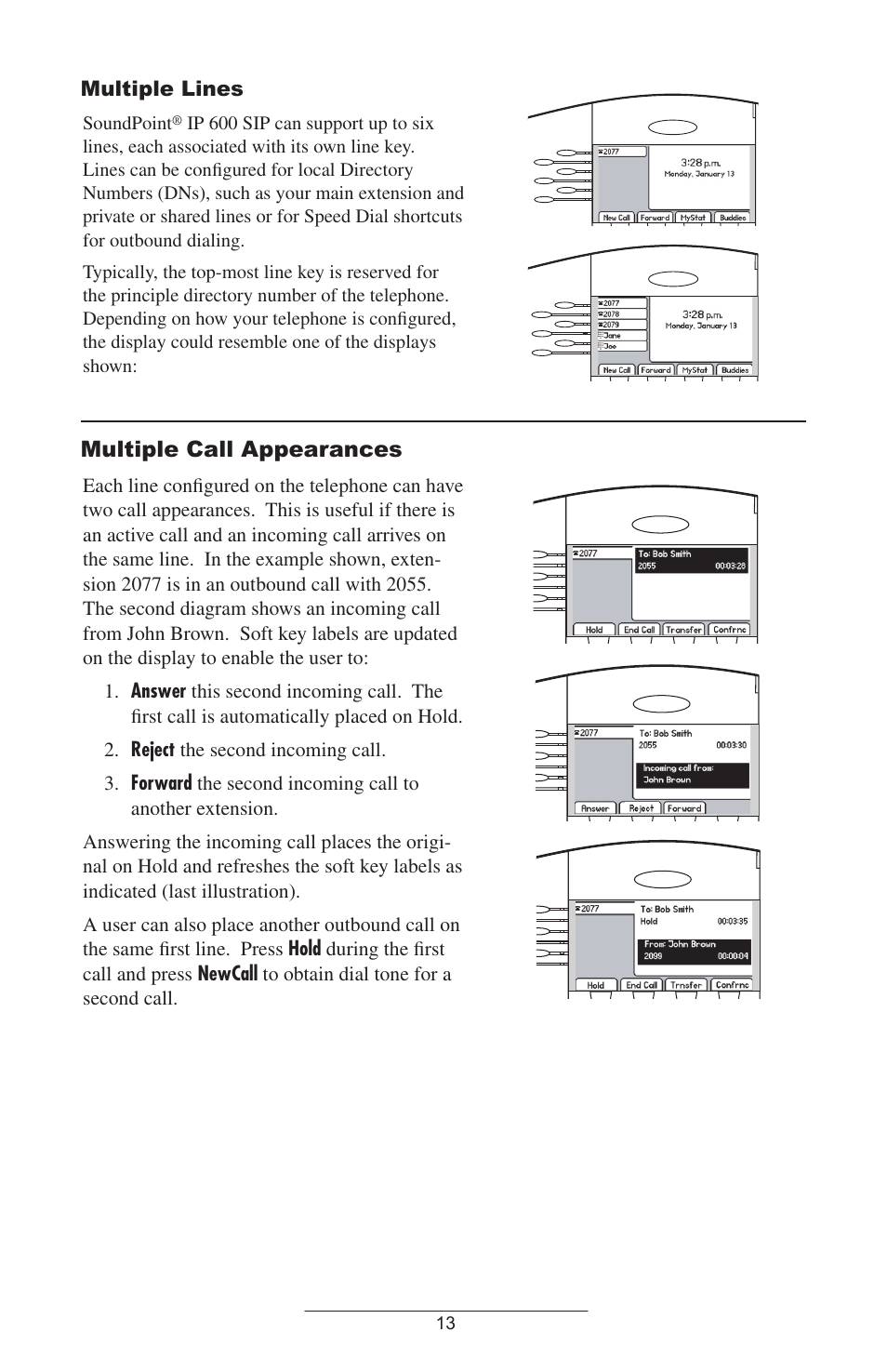 Multiple lines, Multiple call appearances, Soundpoint | Polycom IP 600 SIP User Manual | Page 16 / 27