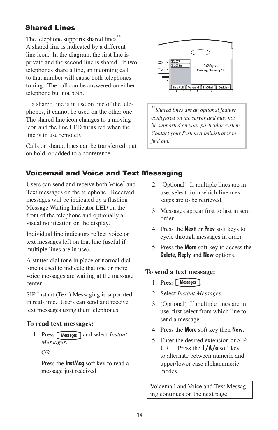 Shared lines, Voicemail and voice and text messaging | Polycom IP 600 SIP User Manual | Page 17 / 27