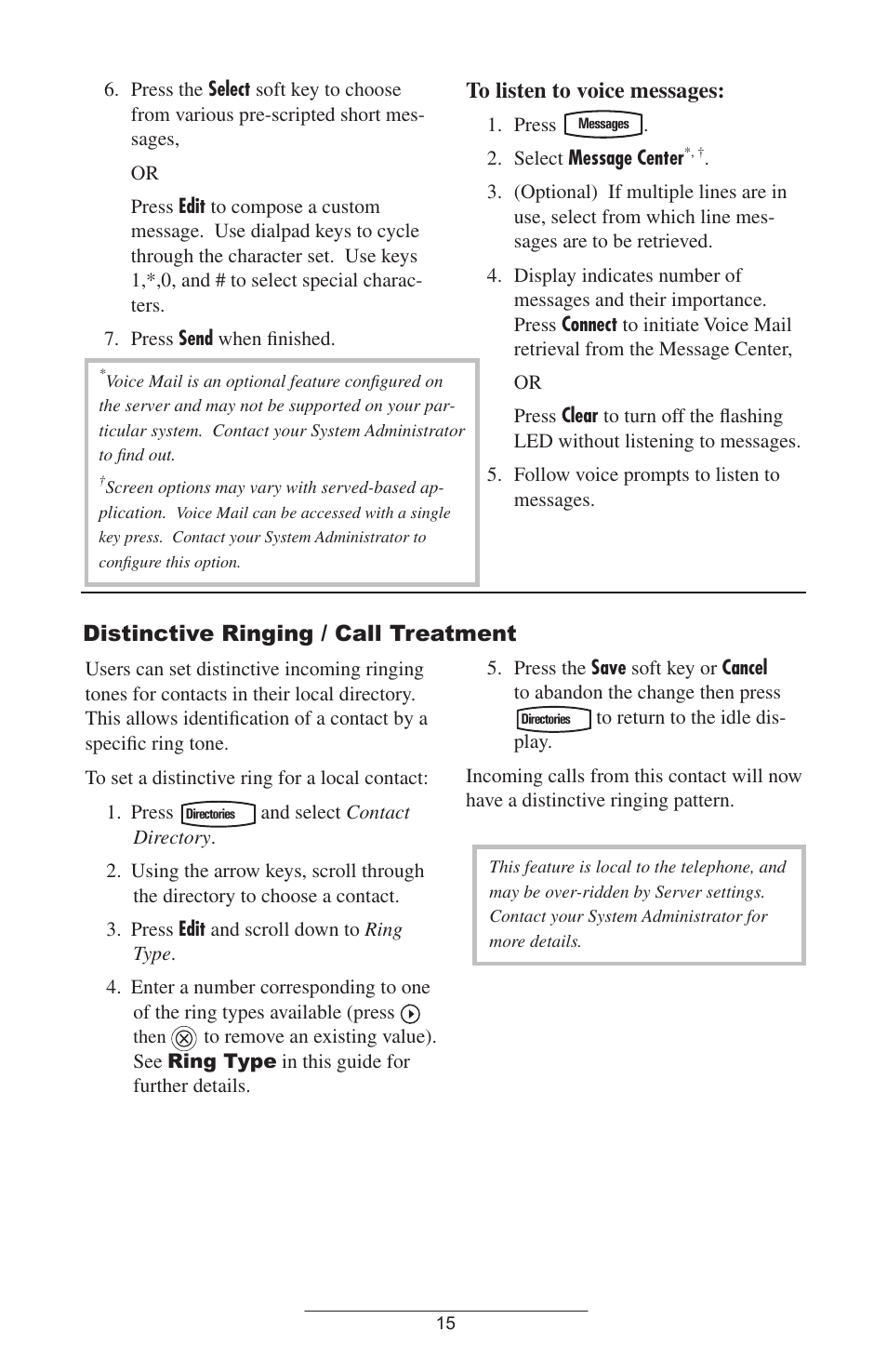 Distinctive ringing / call treatment, Do not disturb, See also | Distinctive ringing, Call treatment | Polycom IP 600 SIP User Manual | Page 18 / 27