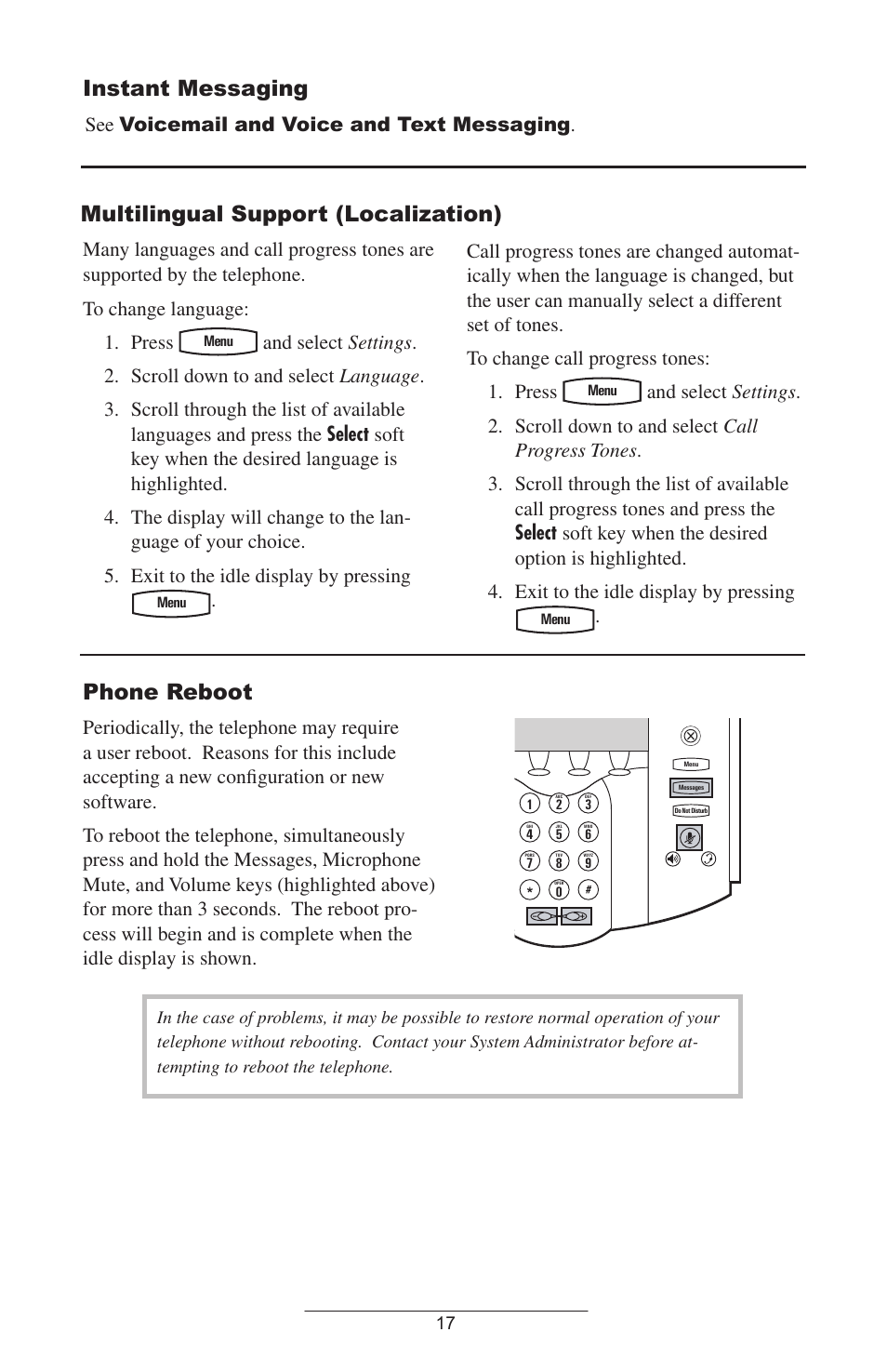 Instant messaging, Multilingual support (localization), Phone reboot | Polycom IP 600 SIP User Manual | Page 20 / 27
