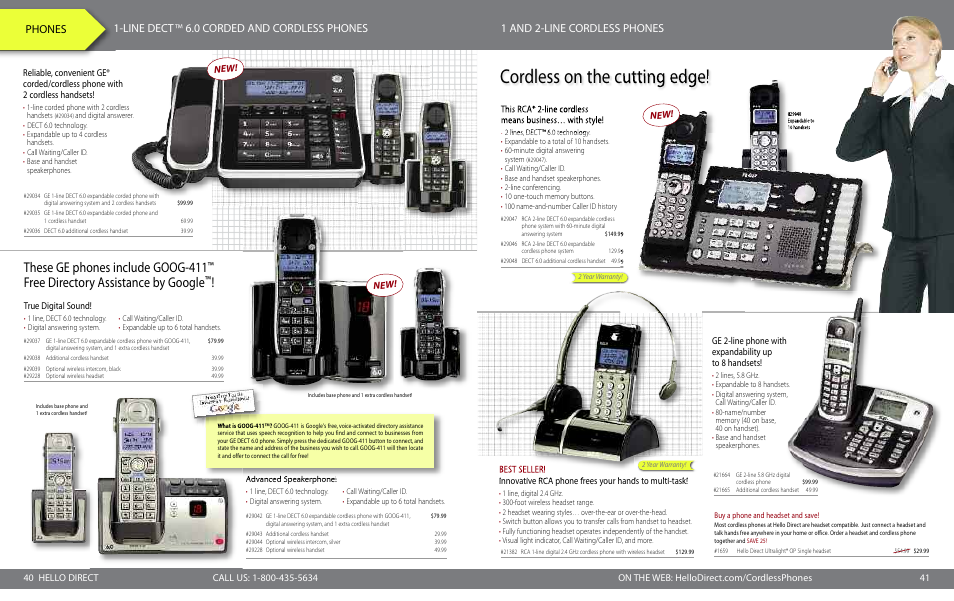 Cordless on the cutting edge, These ge phones include goog-411, Free directory assistance by google | Phones 1-line dect, True digital sound, Advanced speakerphone | Polycom SoundStation VTX 1000 User Manual | Page 6 / 9