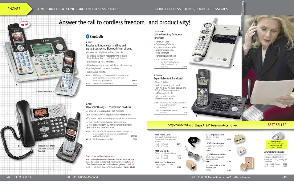 Phones, Best seller, Stay connected with these at&t | Telecom accessories, Have it both ways… corded and cordless, Line flexibility for home or office, Expandable to 8 handsets | Polycom SoundStation VTX 1000 User Manual | Page 8 / 9