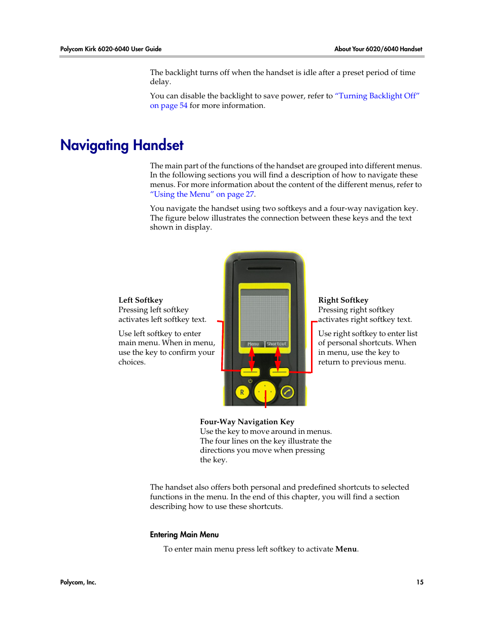 Navigating handset, Refer to | Polycom KIRK 6040 User Manual | Page 14 / 83
