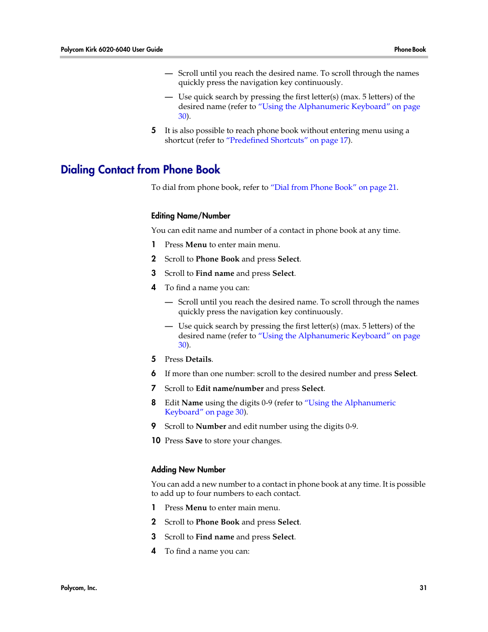 Dialing contact from phone book | Polycom KIRK 6040 User Manual | Page 30 / 83