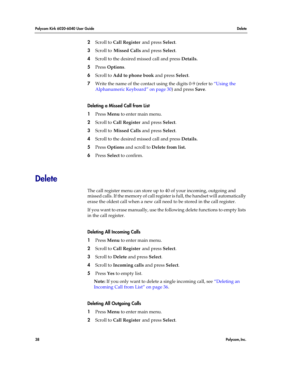 Delete | Polycom KIRK 6040 User Manual | Page 37 / 83