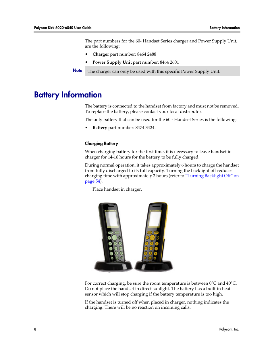 Battery information | Polycom KIRK 6040 User Manual | Page 7 / 83