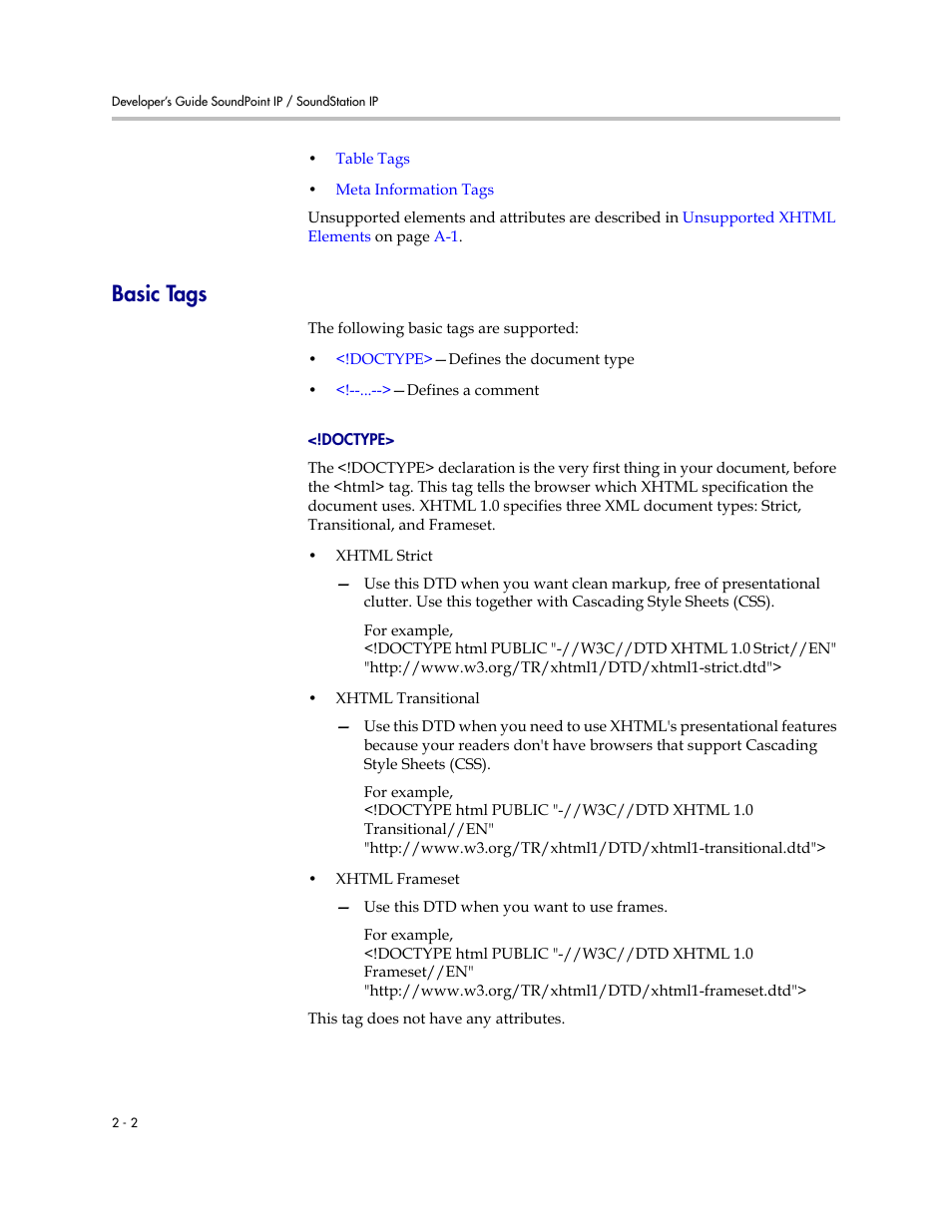 Basic tags, Basic tags –2 | Polycom IP Phone 1725-17693-210 Rev. A User Manual | Page 12 / 36