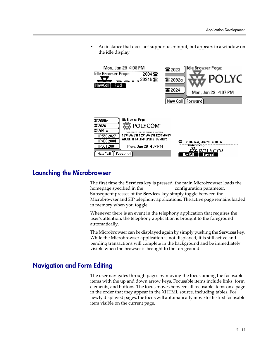 Launching the microbrowser, Navigation and form editing | Polycom IP Phone 1725-17693-210 Rev. A User Manual | Page 21 / 36