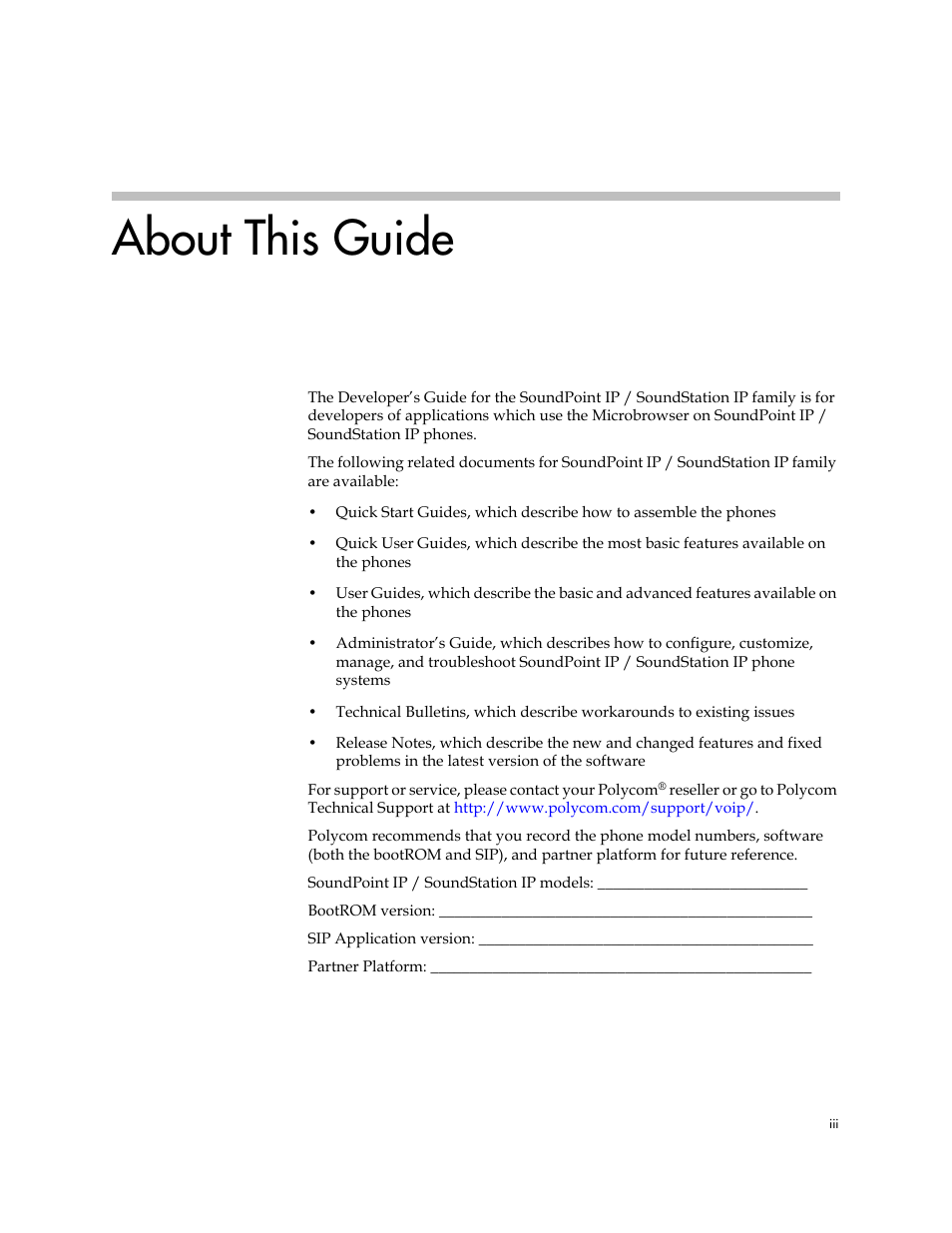 About this guide | Polycom IP Phone 1725-17693-210 Rev. A User Manual | Page 3 / 36