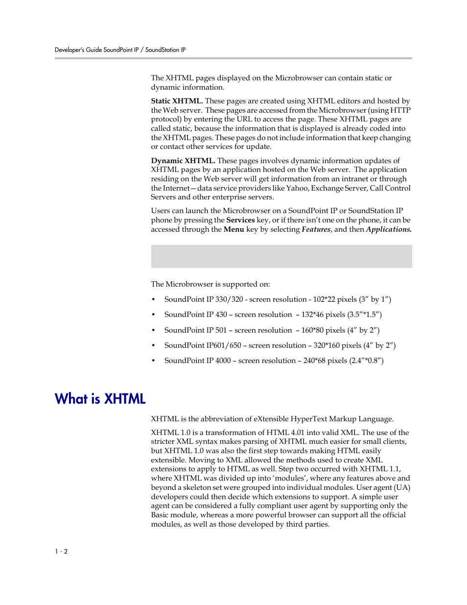 What is xhtml, What is xhtml –2 | Polycom IP Phone 1725-17693-210 Rev. A User Manual | Page 8 / 36