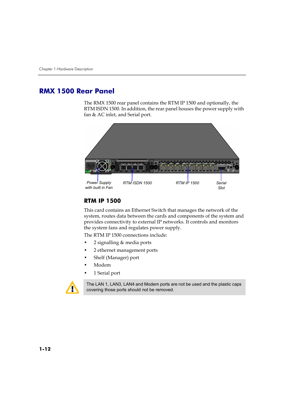 Rmx 1500 rear panel -12, Rtm ip 1500 -12, Rmx 1500 rear panel | Rtm ip 1500 | Polycom DOC2557A User Manual | Page 16 / 29