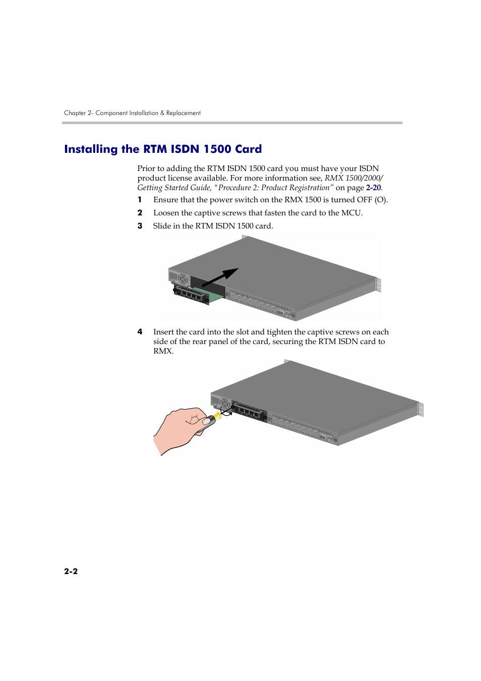 Installing the rtm isdn 1500 card -2, Installing the rtm isdn 1500 card | Polycom DOC2557A User Manual | Page 26 / 29