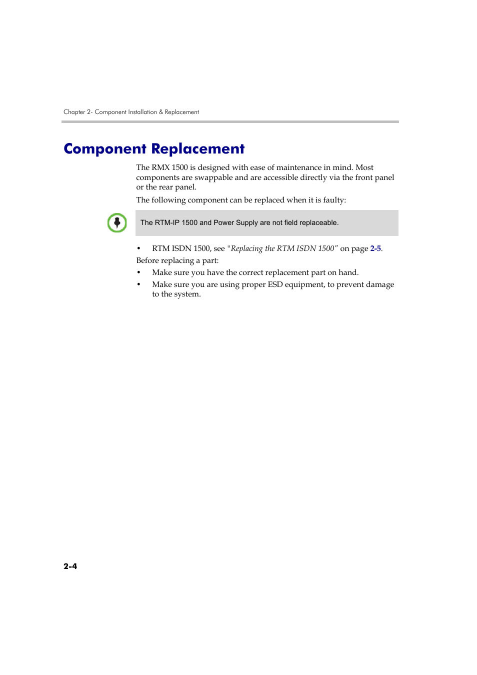 Component replacement -4, Component replacement | Polycom DOC2557A User Manual | Page 28 / 29