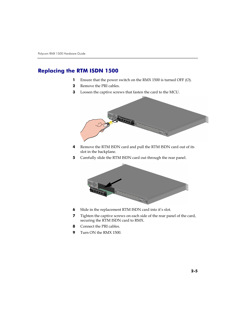 Replacing the rtm isdn 1500 -5, Replacing the rtm isdn 1500 | Polycom DOC2557A User Manual | Page 29 / 29