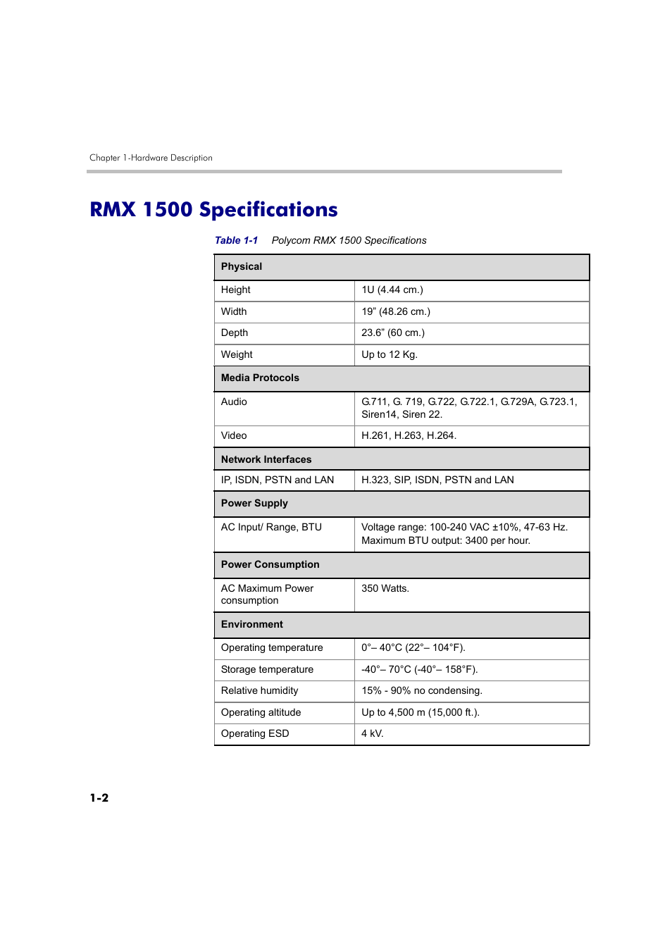 Rmx 1500 specifications -2, Rmx 1500 specifications | Polycom DOC2557A User Manual | Page 6 / 29