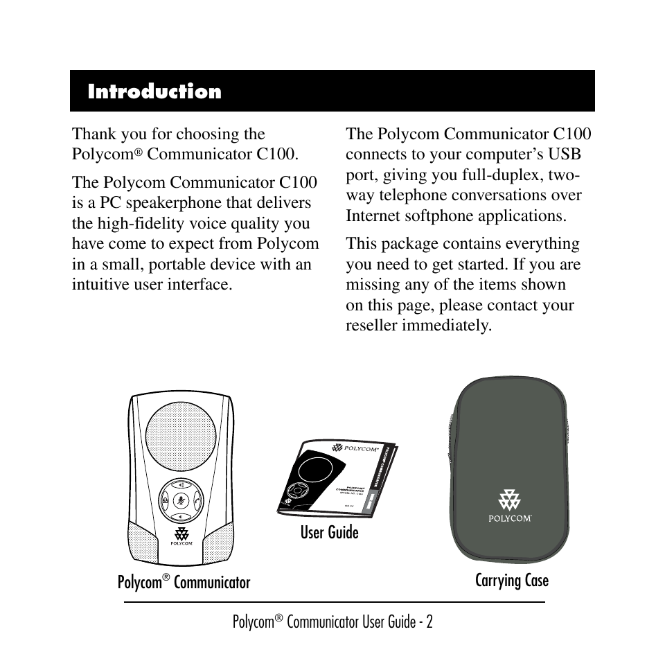 Introduction | Polycom C100 User Manual | Page 4 / 90