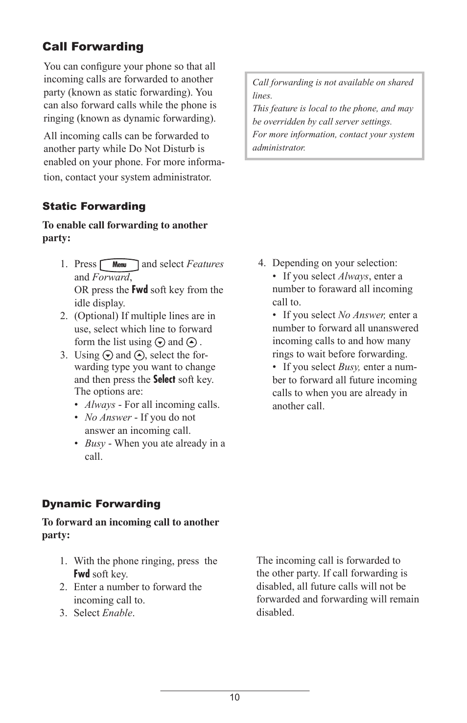 Call forwarding, Using | Polycom SoundPoint IP 301 SIP User Manual | Page 13 / 30