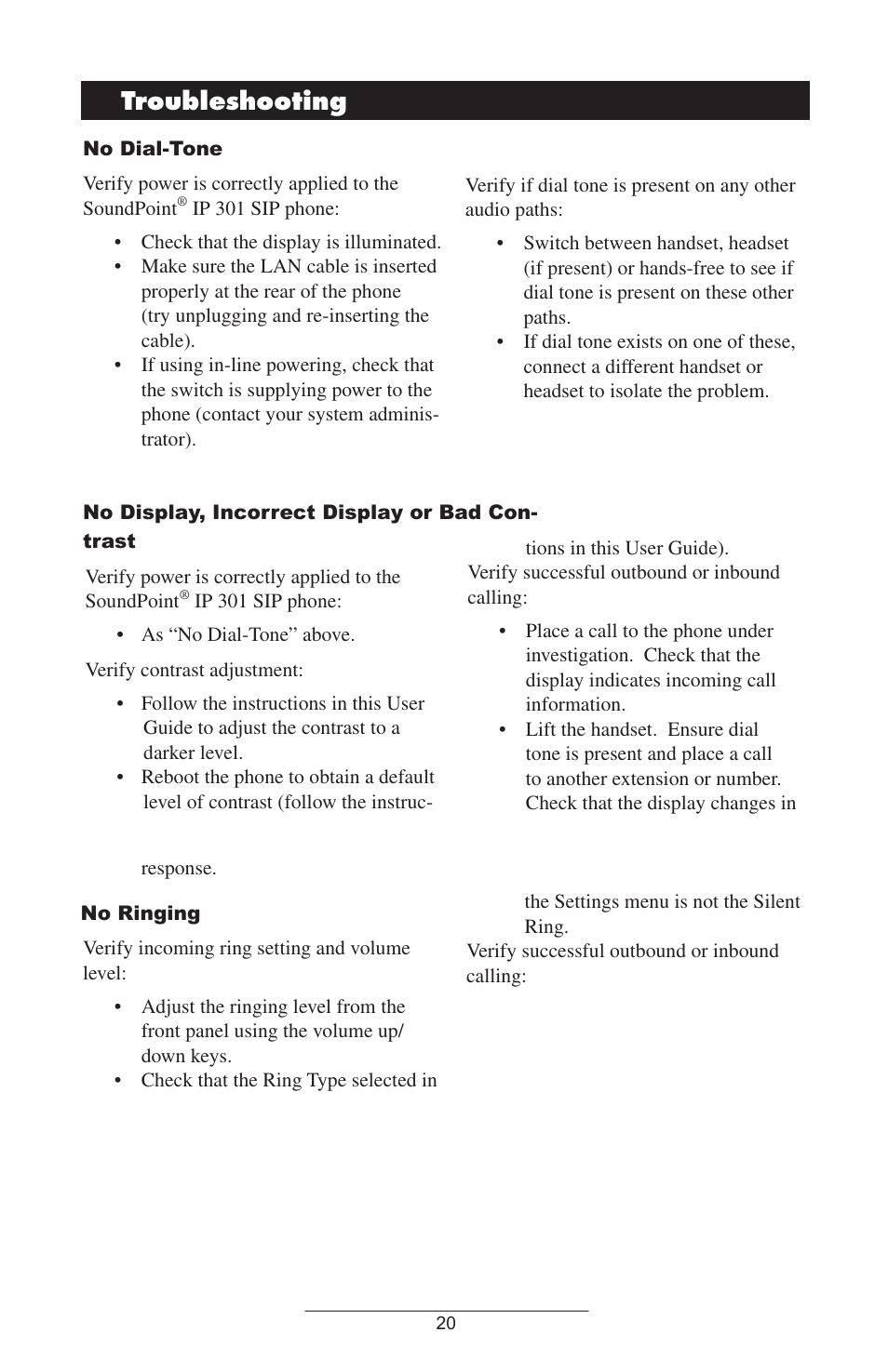 Troubleshooting | Polycom SoundPoint IP 301 SIP User Manual | Page 23 / 30
