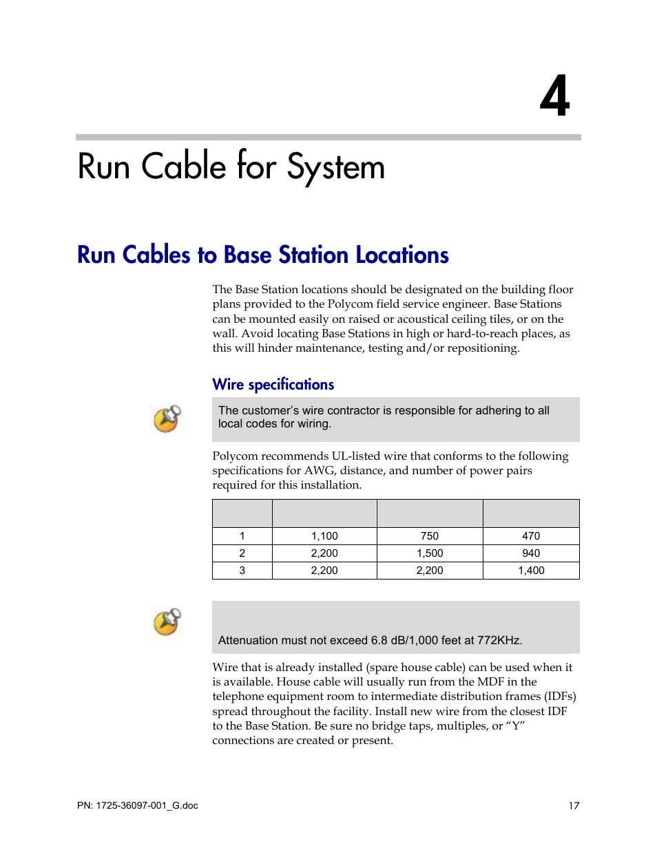 Run cable for system, Run cables to base station locations | Polycom SpectraLink 6100 MCU User Manual | Page 17 / 60