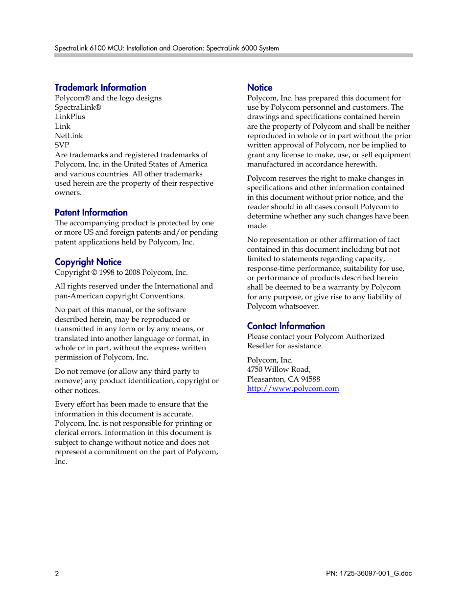 Polycom SpectraLink 6100 MCU User Manual | Page 2 / 60