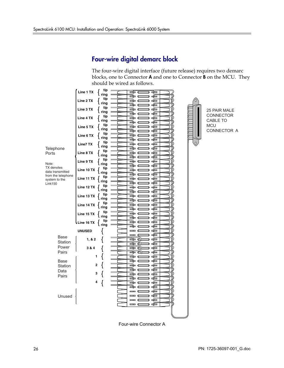 Four-wire digital demarc block, And one to connector, On the mcu. they should be wired as follows | Polycom SpectraLink 6100 MCU User Manual | Page 26 / 60