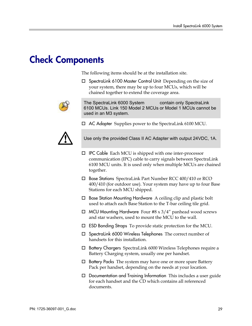 Check components | Polycom SpectraLink 6100 MCU User Manual | Page 29 / 60