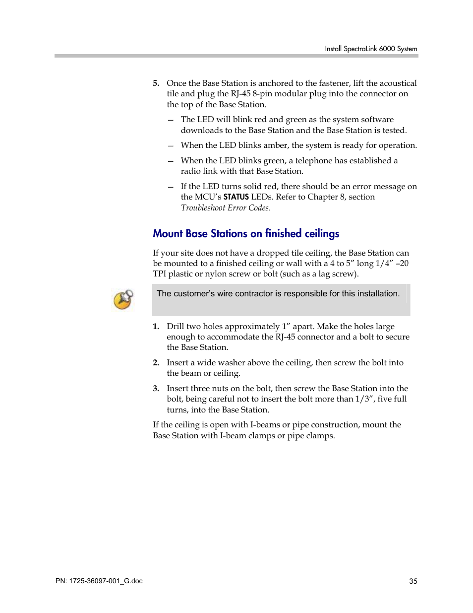 Mount base stations on finished ceilings | Polycom SpectraLink 6100 MCU User Manual | Page 35 / 60