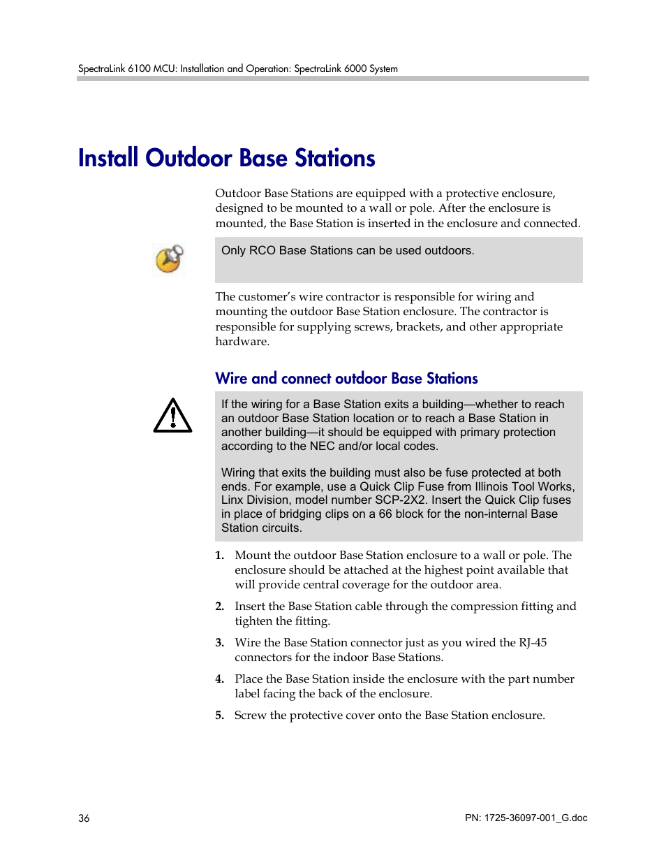 Install outdoor base stations | Polycom SpectraLink 6100 MCU User Manual | Page 36 / 60