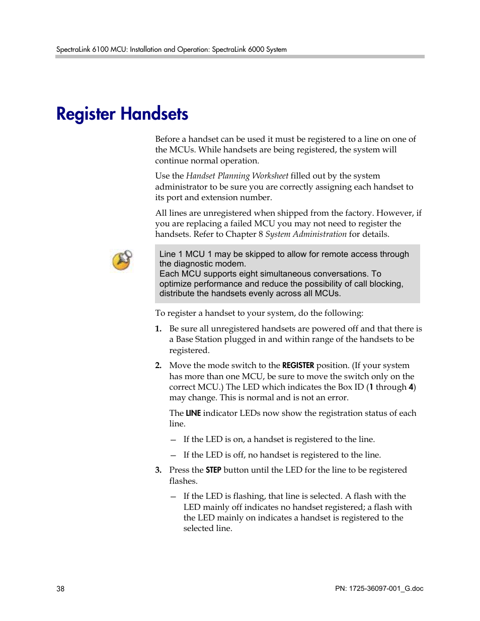 Register handsets | Polycom SpectraLink 6100 MCU User Manual | Page 38 / 60