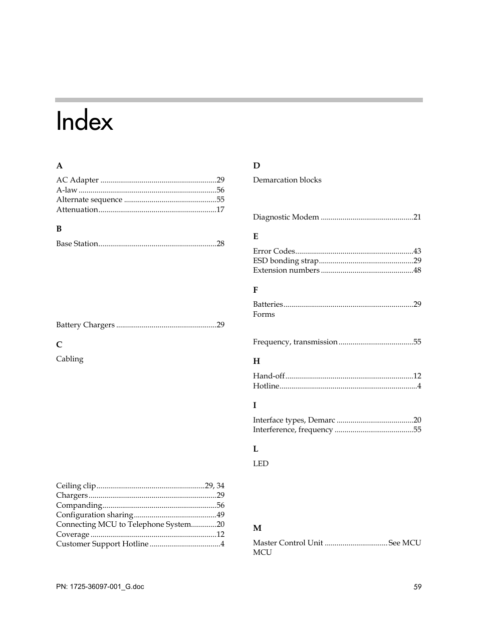 Index | Polycom SpectraLink 6100 MCU User Manual | Page 59 / 60