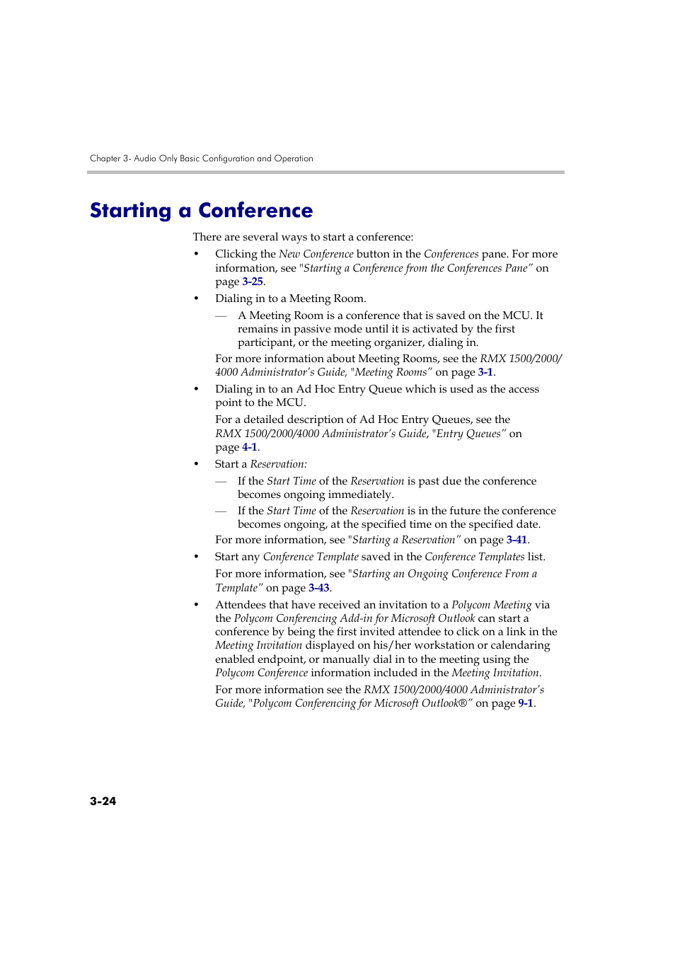 Starting a conference, Starting a conference -24 | Polycom RMX DOC2579D User Manual | Page 100 / 160