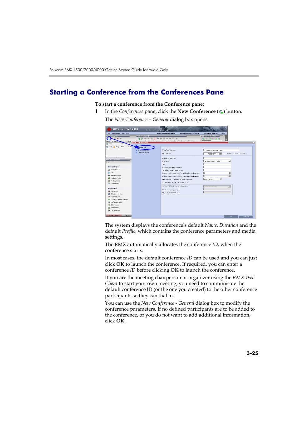 Starting a conference from the conferences pane | Polycom RMX DOC2579D User Manual | Page 101 / 160