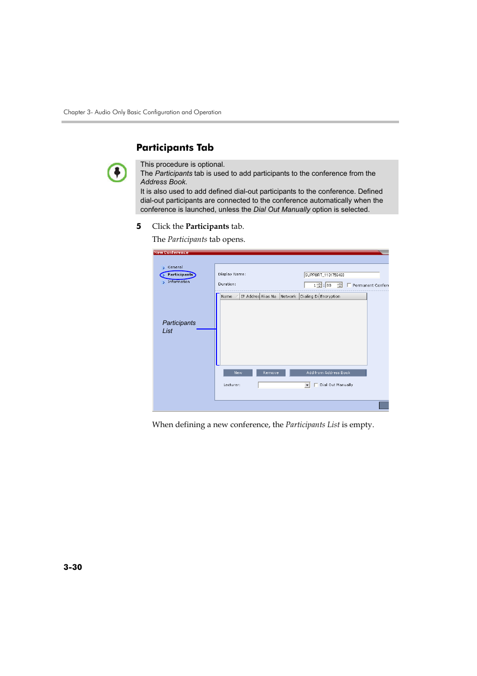 Participants tab, Participants tab -30 | Polycom RMX DOC2579D User Manual | Page 106 / 160