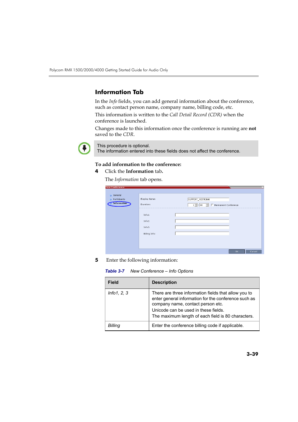 Information tab, Information tab -39 | Polycom RMX DOC2579D User Manual | Page 115 / 160