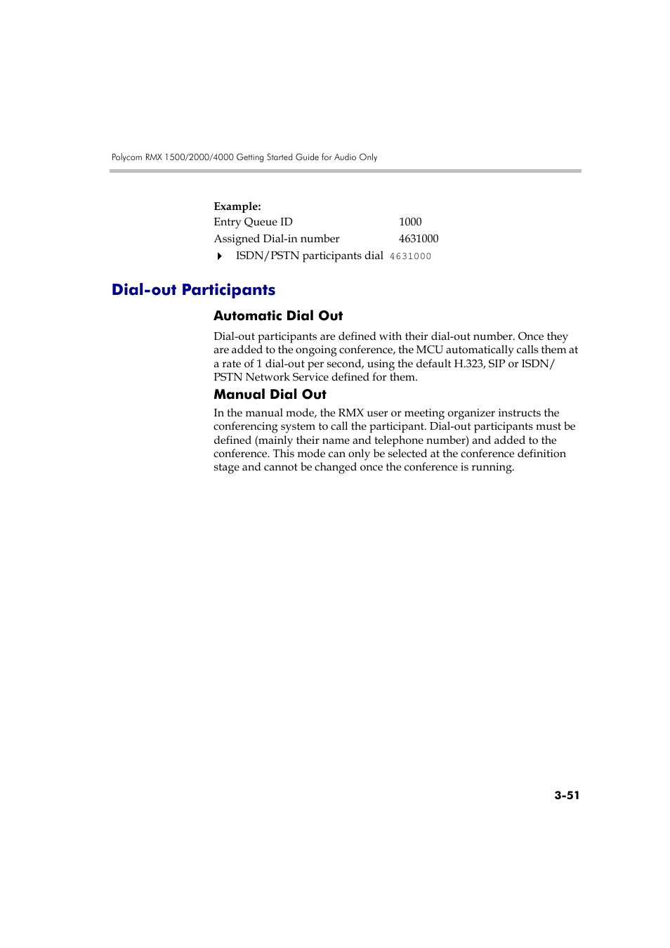 Dial-out participants, Automatic dial out, Dial-out participants -51 | Automatic dial out -51, Manual dial out | Polycom RMX DOC2579D User Manual | Page 127 / 160