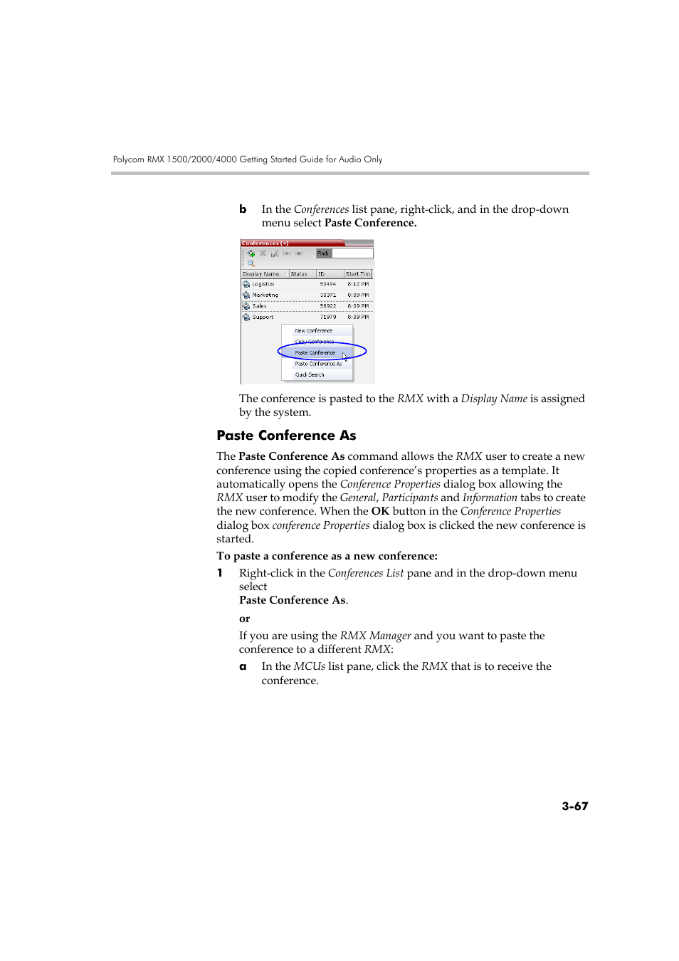 Paste conference as, Paste conference as -67 | Polycom RMX DOC2579D User Manual | Page 143 / 160