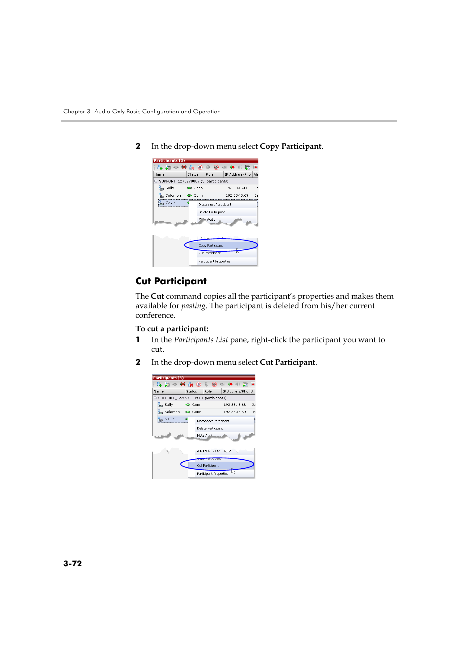 Cut participant, Cut participant -72 | Polycom RMX DOC2579D User Manual | Page 148 / 160