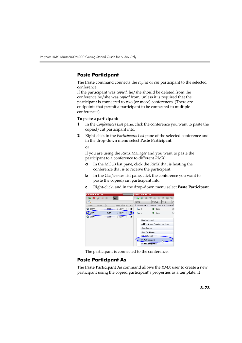 Paste participant, Paste participant as, Paste participant -73 paste participant as -73 | Polycom RMX DOC2579D User Manual | Page 149 / 160