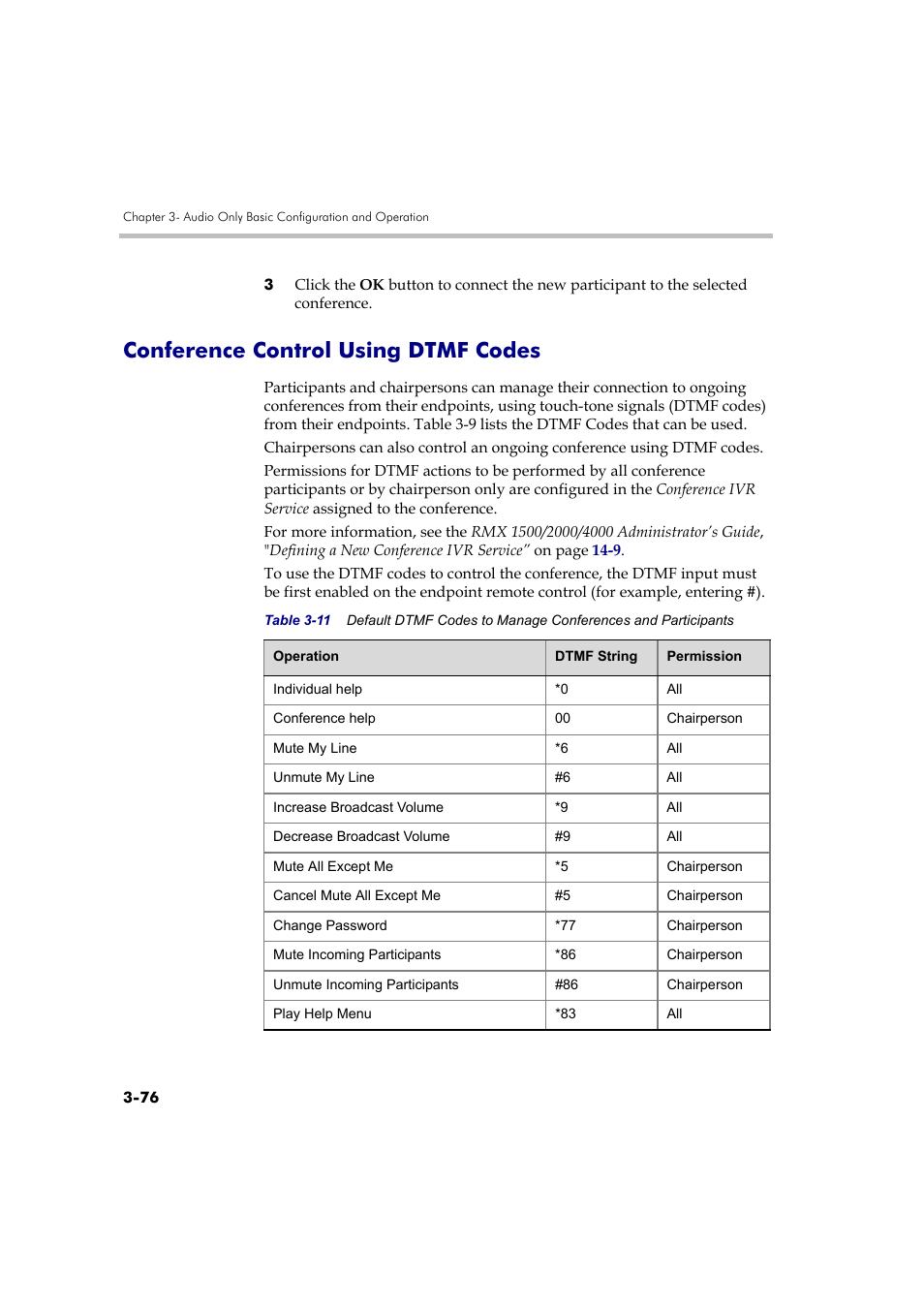 Conference control using dtmf codes, Conference control using dtmf codes -76 | Polycom RMX DOC2579D User Manual | Page 152 / 160