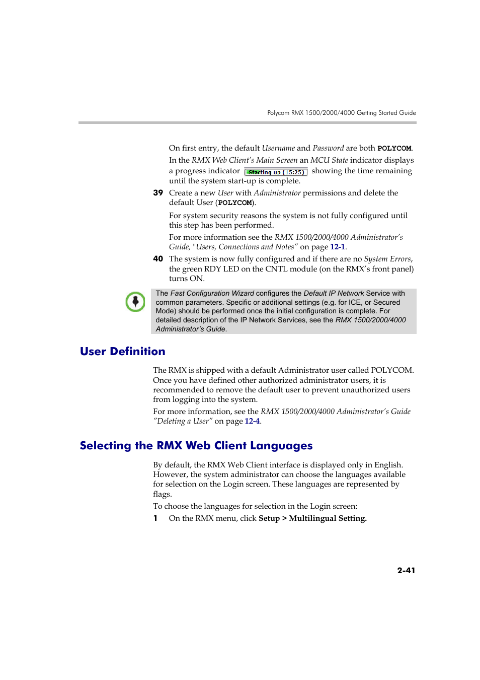 User definition, Selecting the rmx web client languages | Polycom RMX DOC2579D User Manual | Page 71 / 160