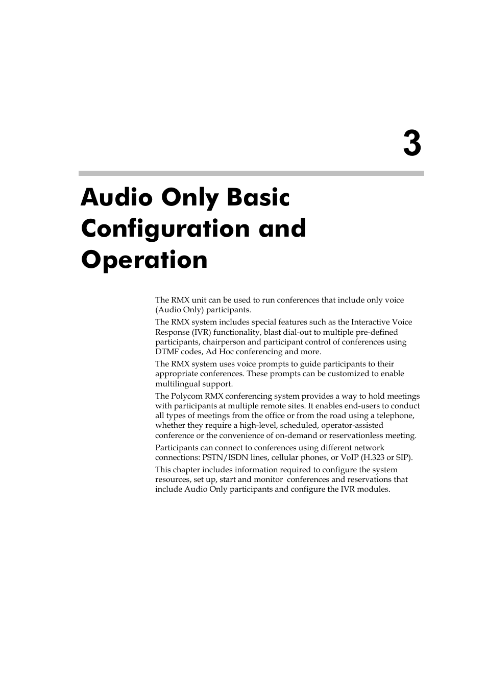 Audio only basic configuration and operation, Audio only basic configuration and operation -1 | Polycom RMX DOC2579D User Manual | Page 77 / 160