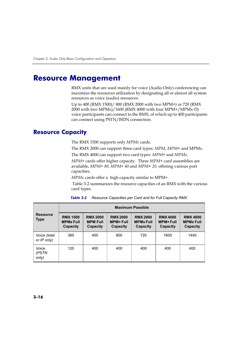 Resource management, Resource capacity, Resource management -16 | Resource capacity -16 | Polycom RMX DOC2579D User Manual | Page 92 / 160