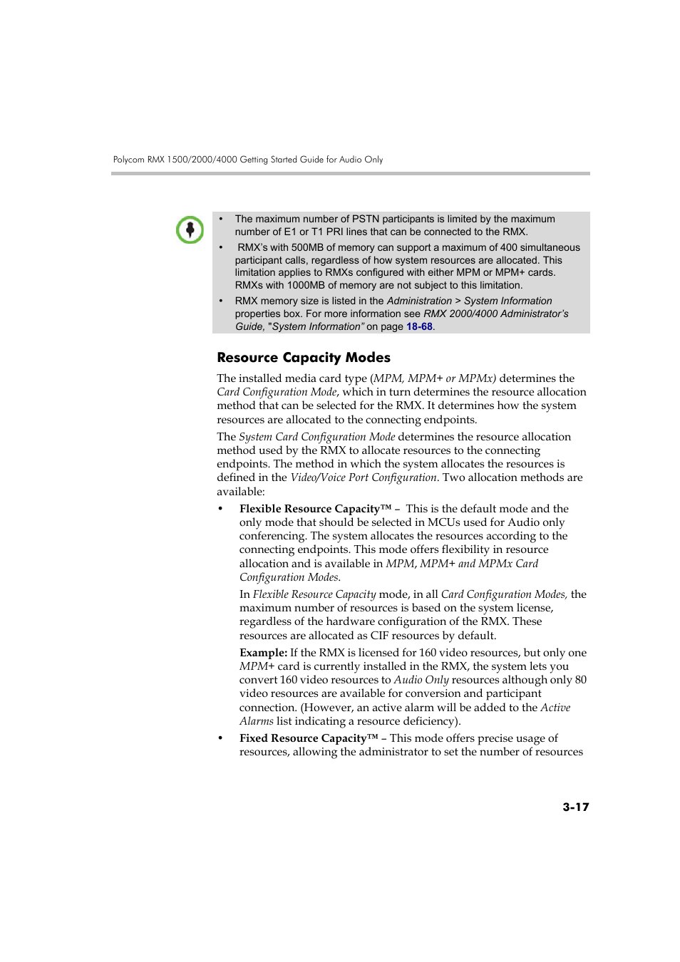 Resource capacity modes, Resource capacity modes -17 | Polycom RMX DOC2579D User Manual | Page 93 / 160