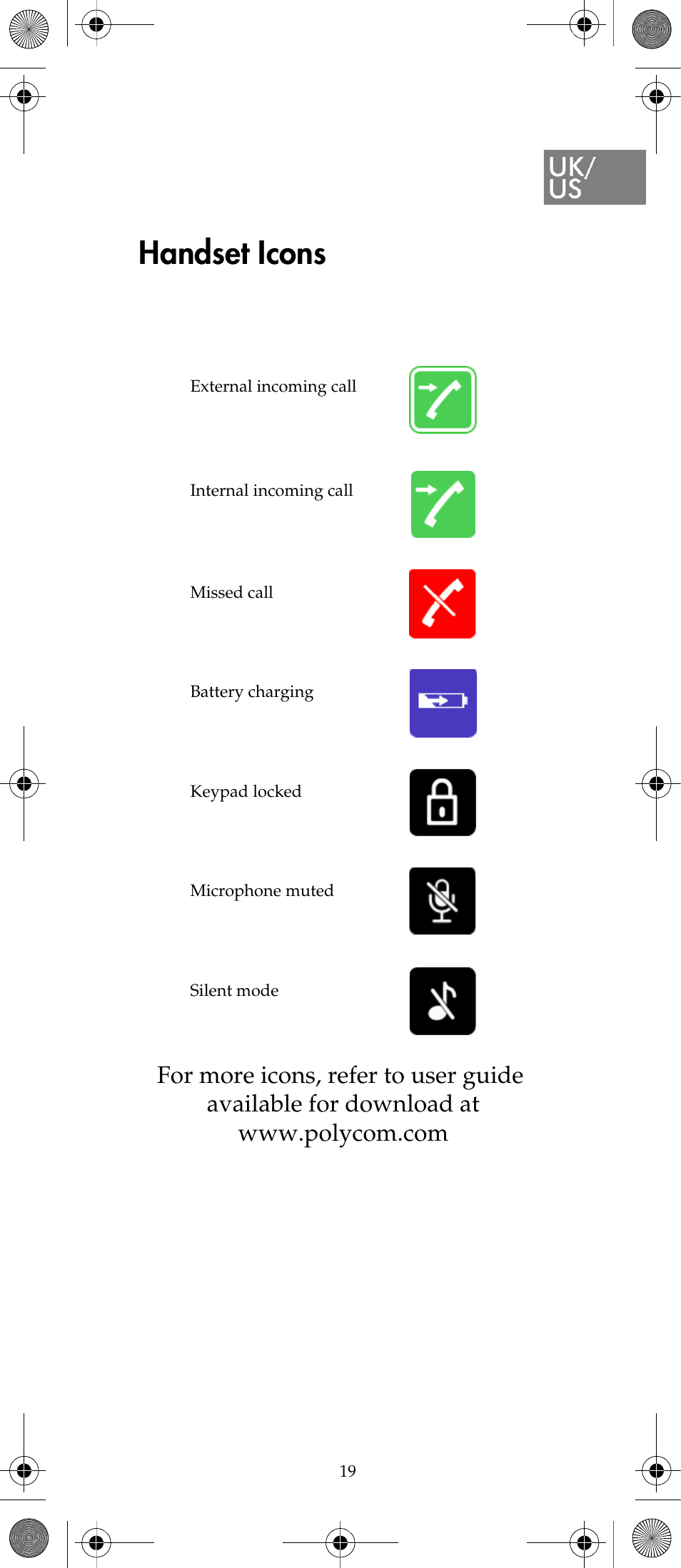 Handset icons | Polycom KIRK 7040 User Manual | Page 19 / 76