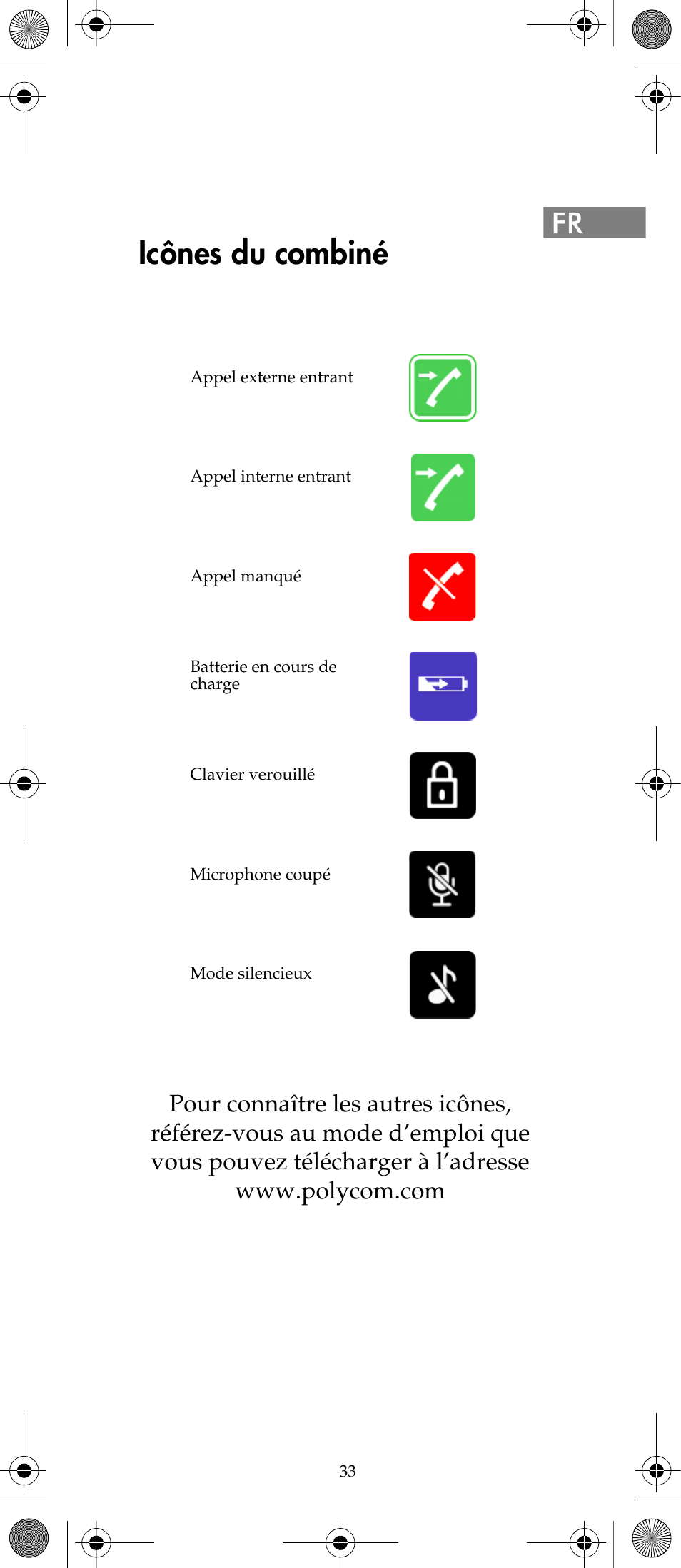 Icônes du combiné | Polycom KIRK 7040 User Manual | Page 33 / 76