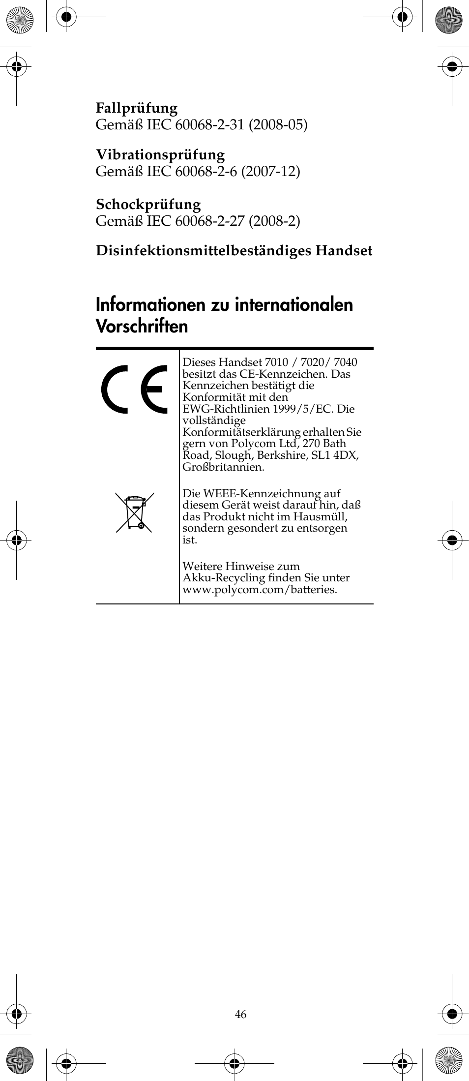 Informationen zu internationalen vorschriften | Polycom KIRK 7040 User Manual | Page 46 / 76