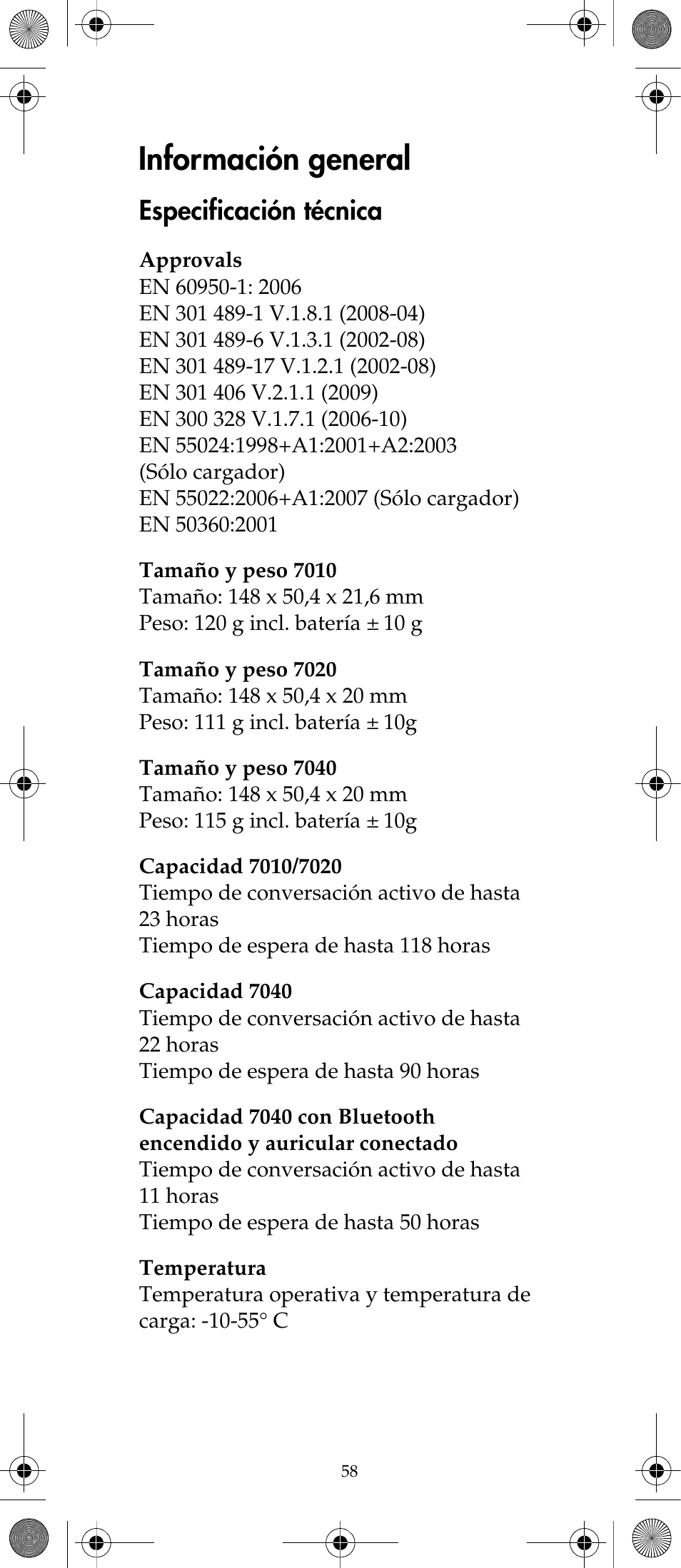 Información general, Especificación técnica | Polycom KIRK 7040 User Manual | Page 58 / 76