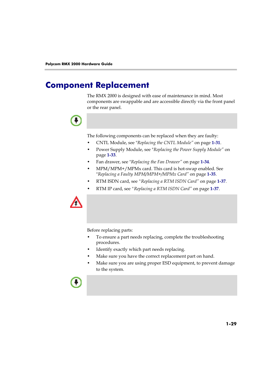 Component replacement, Component replacement -29 | Polycom DOC2558A User Manual | Page 35 / 45