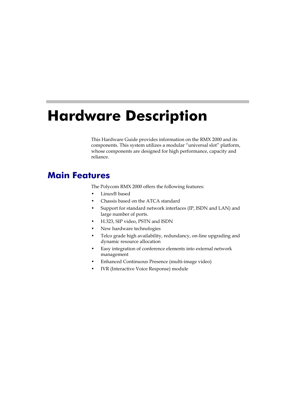 Hardware description, Main features, Hardware description -1 | Main features -1 | Polycom DOC2558A User Manual | Page 7 / 45