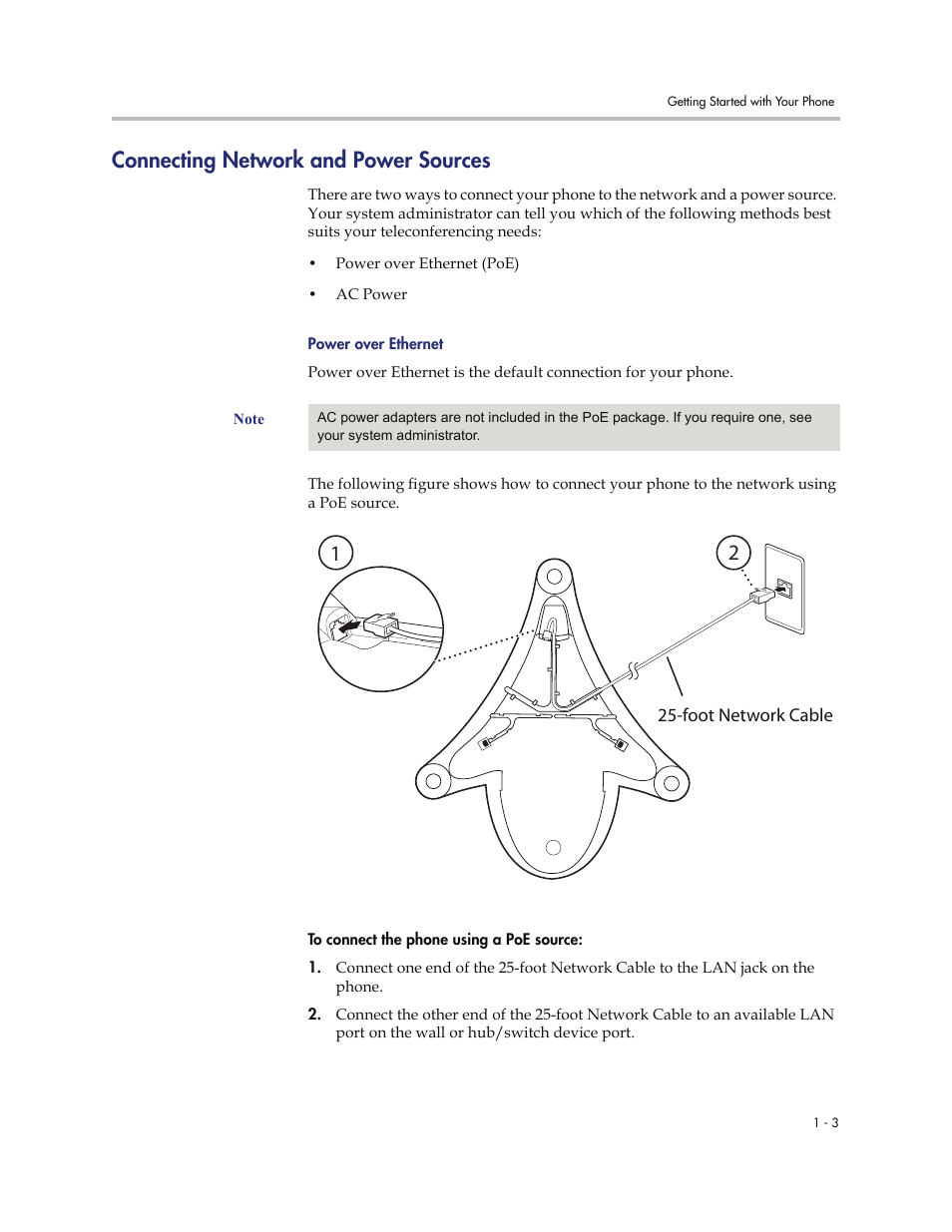 Connecting network and power sources, Connecting network and power sources -3, Power over ethernet -3 | Polycom SoundStation IP 6000 User Manual | Page 11 / 86